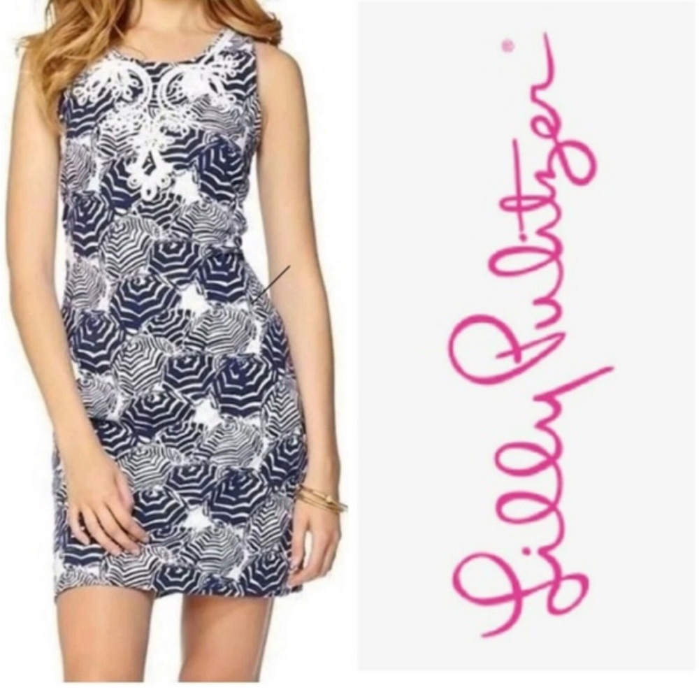 Lilly Pulitzer Navy & White Printed Sleeveless Shift Dress